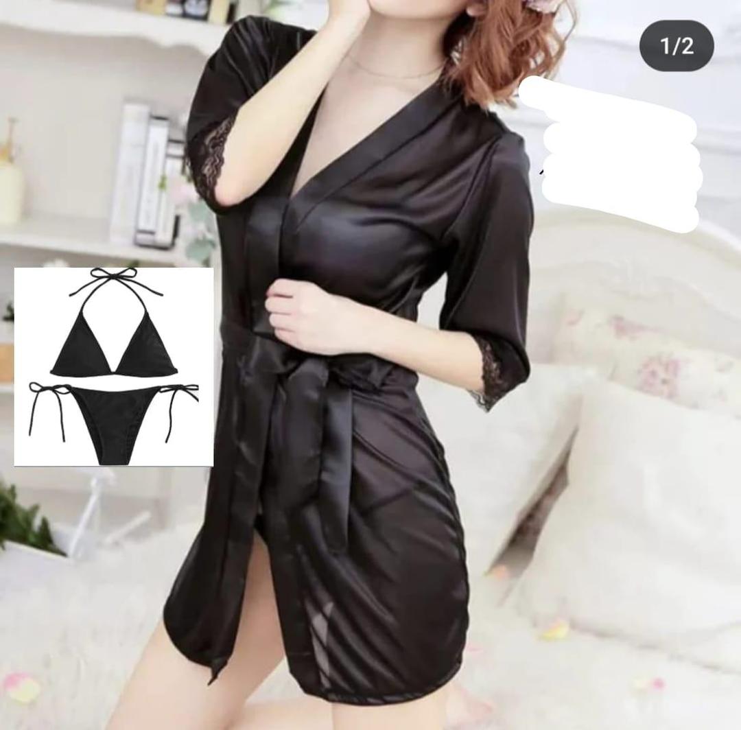 Luxurious 3 Pcs Women's Stitched Silk Night Suit with Shorts - V-Neck Plain Elegance