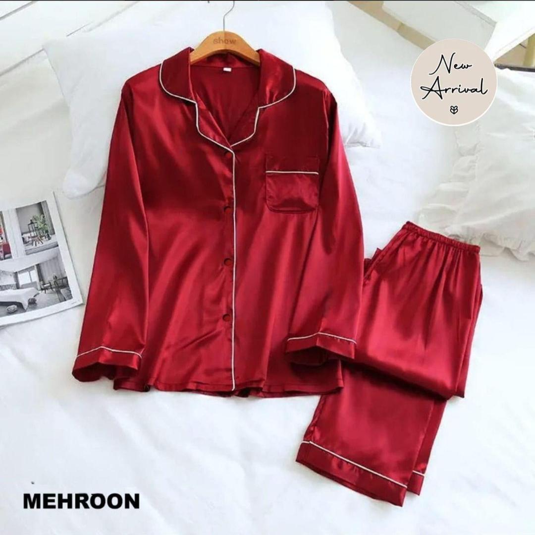 Luxurious 3 Pcs Women's Stitched Silk Night Suit with Shorts - V-Neck Plain Elegance